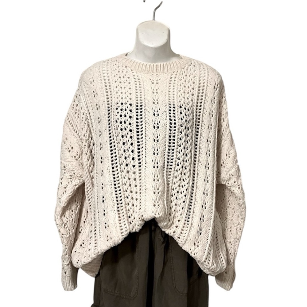 Ashley Women’s Cream Chenille Loose Knit Long Sleeve Crewneck Sweater Sz L